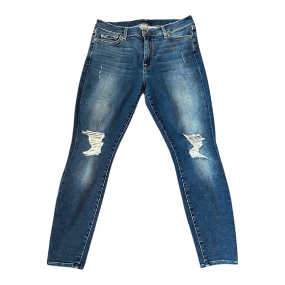 7 For All Mankind Dark Blue Distressed Gwenevere Ankle Jeans 31 - Picture 1 of 7